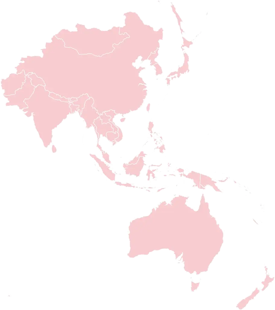 Map of Asia and the Pacific highlighted in pink