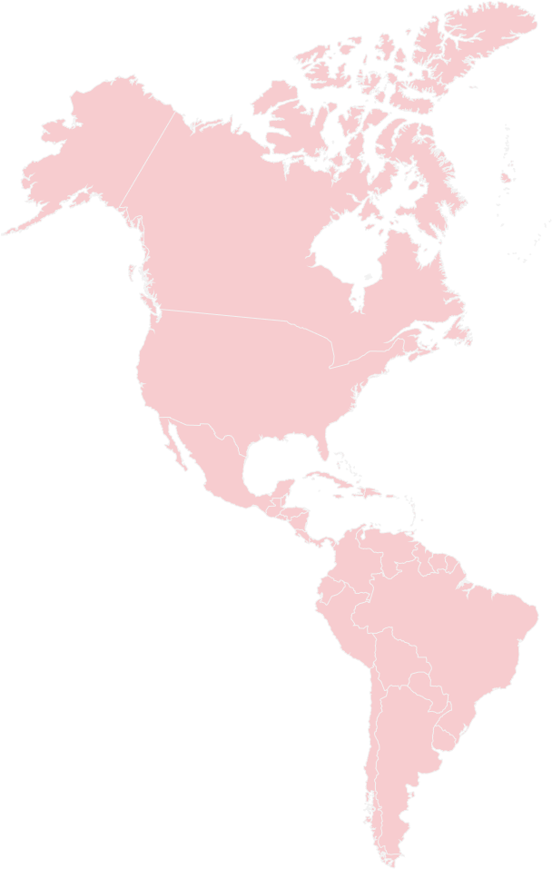 Map of North and South America highlighted in pink