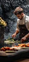 A chef preparing food in a kitchen