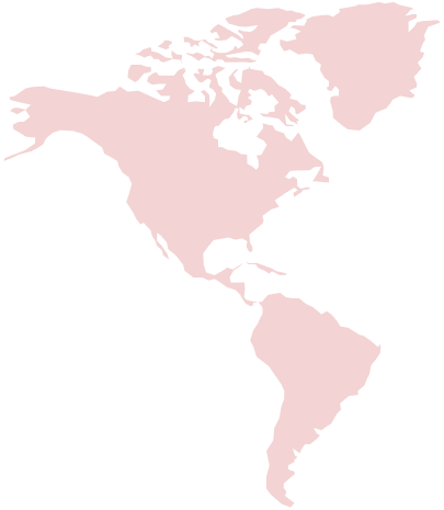 North and South America highlighted in pink