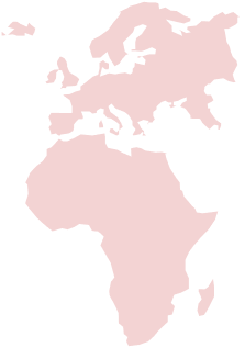 Europe, the Middle East and Africa highlighted in pink